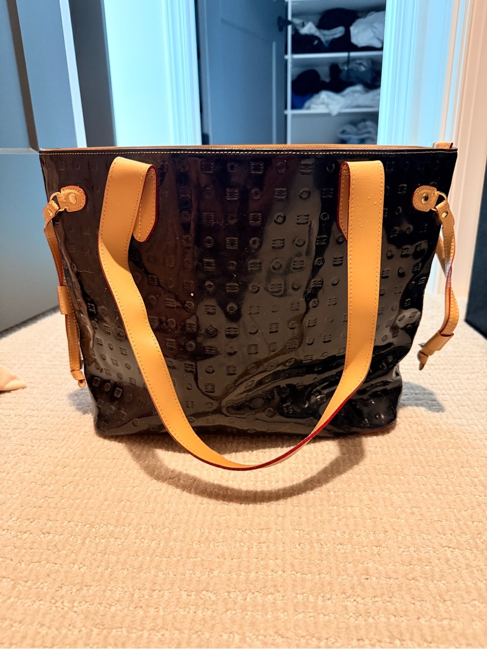 Arcadia Vintage Black Patent Tote
